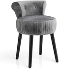 CHARMAID Velvet Vanity Chair for Bedroom, Elegant Accent Chair with Tufted Low Back, Solid Wood Legs, Upholstered Seat, Modern Makeup Stool for Dressing Room, Home Office (Gray & Black)