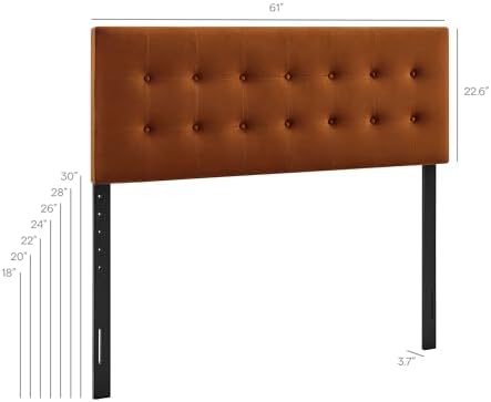Modway Emily Queen Size Performance Velvet Headboard in Rust - Stain-Resistant Velvet Upholstery with Button Tufting and 7 Adjustable Height Positions