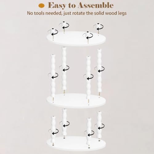 3-Tier Oval Side Table, Small End Table with Solid Wood Spindle Legs White