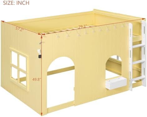 Merax Full Loft Bed with Ladder and House-Style Frame, Primrose Yellow