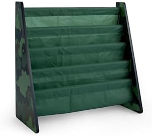 Humble Crew 4-Tier Kids Bookshelf, Camo Wood/Green - Premium Book Shelf for Kids Rooms with Four Deep Pockets - Toddler Sling Book Rack with Deep Sleeves, Nursery Bookcase Organizer