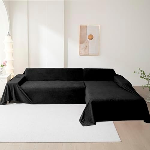 MEETSKY Couch Cover for 3 Cushion Sofa Washable, Cat Scratch Proof Sofa Covers, Furniture Protector Oversized L Shape Black Sofa Slipcovers Sectional Big Couch Covers for Dogs Pets, 71" x 150"