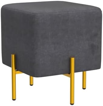 Kirpi Black Velvet Foot Stool Set of 2, Modern Luxury Vanity Ottoman Stools with Gold Legs, Cube Accent Foot Rest for Living Room Bedroom Makeup Vanity (Black)
