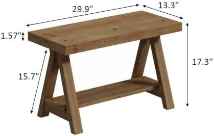 RowyPoey Solid Wood Bench, 30" Farmhouse Entryway Bench with Shoe Storage