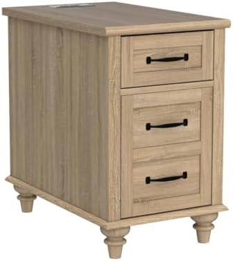 WAMPAT Set of 2 End Tables with Charging Station, Farmhouse Side Table, Oak