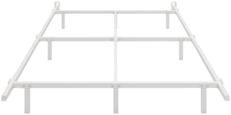 SHA CERLIN 7 Inch Metal Bed Frame, 9-Leg Box Spring Base, White, Full