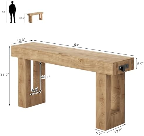 Unikito 63" Console Table with Sensor Light & AC Outlets with USB-C Ports