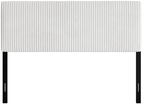 Queen Corduroy Velvet Upholstered Adjustable Headboard, White