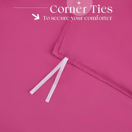 Horbaunal 5 Pcs Hot Pink Ruffle Duvet Cover King Size Soft Microfiber Shabby Chic Ruffled Duvet Cover Set, Vintage French Country Ruffle Bedding Set with Zipper Closure & Corner Ties, 90" x 104"