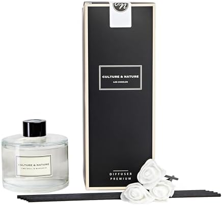 CULTURE & NATURE Reed Diffuser Set 6.7oz (200ml) Lime Basil Mandarin Scented Diffuser with Sticks Home Fragrance Reed Diffuser for Bathroom Shelf Decor