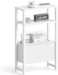 Narrow Side Table, Slim End Table with Magazine Rack, Skinny Bedside Table for Small Spaces, 3 Tier Sofa Couch Table Nightstand for Living Room, Bedroom, White LET503W