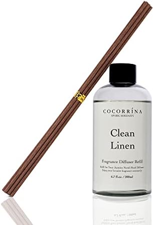 Cocorrína Clean Linen Scented Reed Diffuser Oil with 8 Sticks Fragrance for Bedroom, Bathroom, Oil Diffuser, Home Décor, 6.7 fl oz. (200 ml)