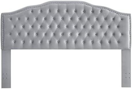 24KF Upholstered Button Tufted King Size Headboard with Nailhead Trim, Soft Velvet Fabric Headboard King/Cal King Size, Gray
