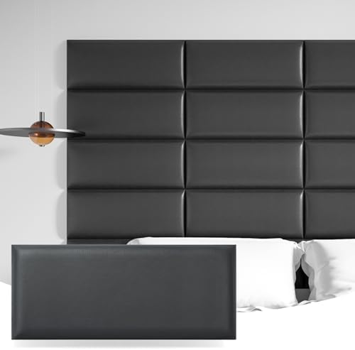 Art3d 9-Pack Peel and Stick Upholstered Headboard, 9.84 x 23.62 in, Black
