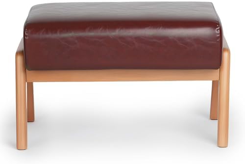 Foot Stool, Leatherette Wooden Step Stool, Modern Rectangle Ottoman Wide Vanity Stool with Cushion for Couch Living Room Bedroom Entryway, Brown