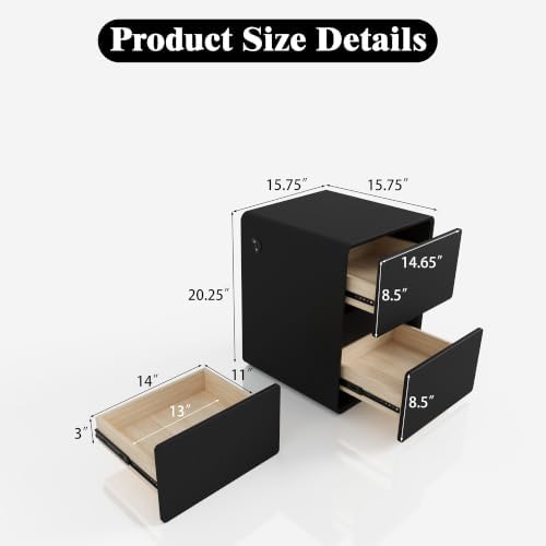 BOSHIRO 16″Narrow Nightstand Slim Bedside Tables Set of 2, Black