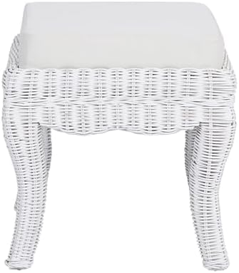 JONATHAN Y Rowan 19.7" Coastal Woven Rattan Vanity Stool, White Distressed