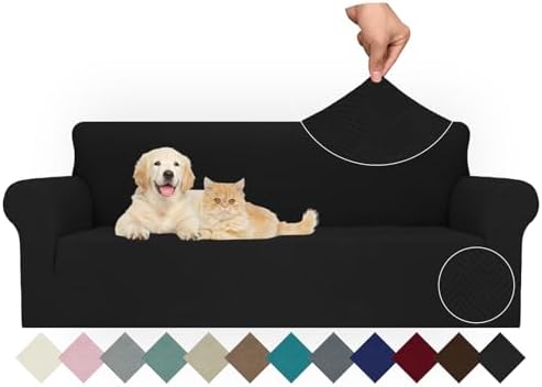 JIVINER Stretch Oversized Sofa Covers 1 Piece 4 Seater Couch Covers Jacquard Universal Sofa Slipcovers for Extra Large Funiture Protector for Kids, Pets (Black, XL Sofa)