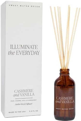 Sweet Water Decor Cashmere and Vanilla Reed Diffuser Set for Home - Milky Coconut, Soft Cashmere, Bourbon Vanilla, Sandalwood Scented Reed Diffusers - Lasts 4+ Months, Made in the USA