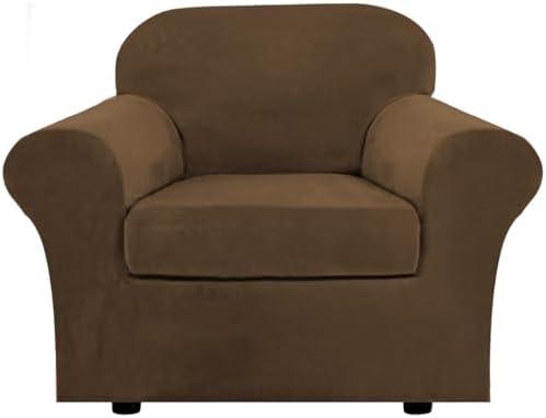 H.VERSAILTEX Rich Velvet Stretch 2 Piece Cover Chair Slipcover Sofa Cover Furniture Protector Couch Soft with Elastic Bottom Chair Couch Cover Width Up to 49 Inch (Chair, Bronze Brown)