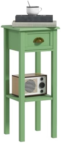 HOMCOM Narrow End Table with Drawer and Bottom Shelf Set of 1 Green