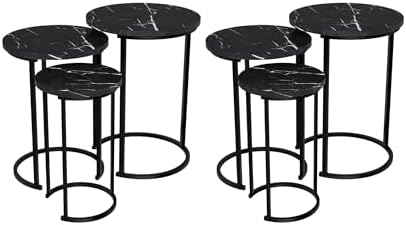 Lavish Home Round Nesting Tables Set of 6, Faux Marble Tabletop, Black