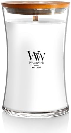 WoodWick White Teak Scented Candle, Crackling Wick, 21.5oz