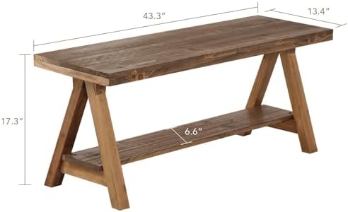 Wnutrees 43" Farmhouse Solid Wood Bench, Rustic Indoor Storage Bench