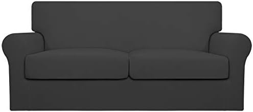 Easy-Going Oversized 3 Pieces Stretch Fleece Soft Loveseat Sofa Couch Cover for Pets - Washable Sofa Slipcover for 2 Separate Cushion Couch - Elastic Furniture Protector for Dogs, Kids, Dark Gray
