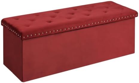 B FSOBEIIALEO Storage Ottoman Bench, 43" Velvet Ottoman With Storage, Red