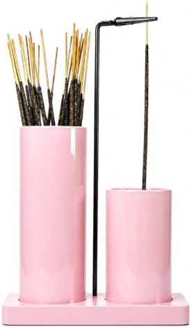 2 in 1 Incense Burner Holder for Sticks,Glass Incense Holder with Storage,Upside Down Incense Holder for Sticks with Glass Ash Catcher for Meditation Yoga Spa Room Home Decor[All Pink]
