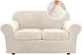 H.VERSAILTEX Real Velvet Plush 3 Piece Stretch Sofa Covers Couch Covers for 2 Cushion Couch Loveseat Covers Width Up to 72 Inch Feature Thick Soft Stay in Place (Medium Sofa, Ivory)