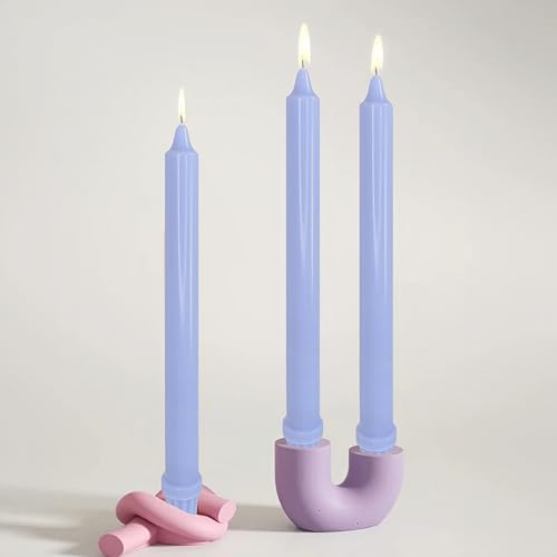 NJAO HOO Blue Candlesticks 10 Inch Handmade Dripless Taper Candles Unscented Colored Candle Set for Home Decor Spring, Pack of 4 - Up to 9-11 Hours Burn