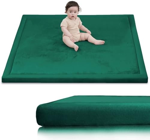 Ultra Soft Baby Play Mat for Floor,1.3" Thick Elasti-Foam 50x50 Playpen Mat for Toddlers Infant kids,Non-Slip Backing Safe for Crawling&Tummy Time,Tatami Style (Dark Green)