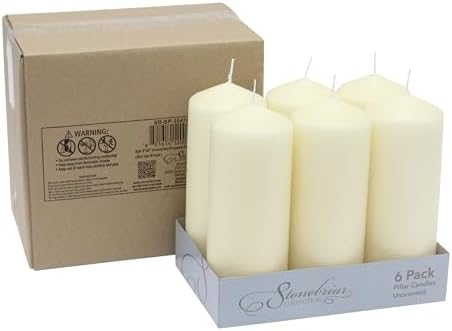Stonebriar 80 Hour Long Burning Unscented Pillar Candles, 3x8, Ivory, 6 count