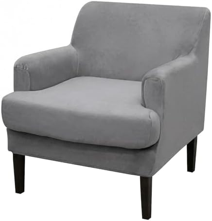 Mid-Century Accent Chair Covers with Cushion Cover Velvet 2 Pieces Upholstered Armchair Slipcovers for Living Room Comfy Sofa Reading Furniture Protector for Apartment Bedroom Office (Gray)