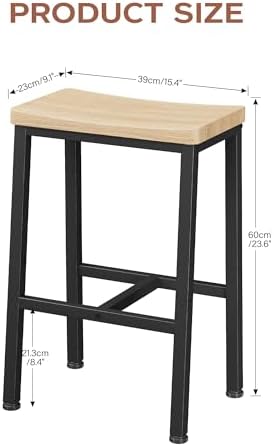 Homeiju Bar Stools, Counter Height Bar Stools Set of 2, 23.6 Inch Saddle Stools with Footrests, Industrial Kitchen Counter Seat for Dining Room, Kitchen, Counter, White Oak