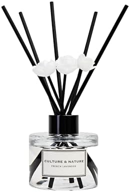 CULTURE & NATURE Reed Diffuser Set 4oz (120ml) French Lavender Scented Diffuser with Sticks Home Fragrance Reed Diffuser for Bathroom Shelf Decor