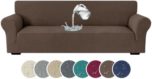 MAXIJIN Waterproof Oversized Couch Covers (91"-110"), Stretch Extra Large Sofa Cover Slipcovers with Non Slip Elastic Bottom, Pet Friendly Furniture Protector Washable (X-Large, Coffee)