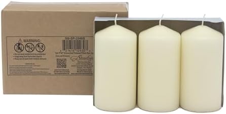 Stonebriar Unscented Pillar Candles – 65 Hour Burn Time, Long-Lasting Wax Candles for Weddings, Holidays, Home Décor & Special Events, Pack of 3, Ivory, 3" x 6"