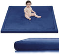Ultra Soft Baby Play Mat for Floor, 1.3" Thick Elasti-Foam 59x59 Play Mat for Playpen,Water-Repellent Coral Velvet for Tummy Time, Non-Slip Backing,Safe for Toddlers & Infants（Dark Blue）