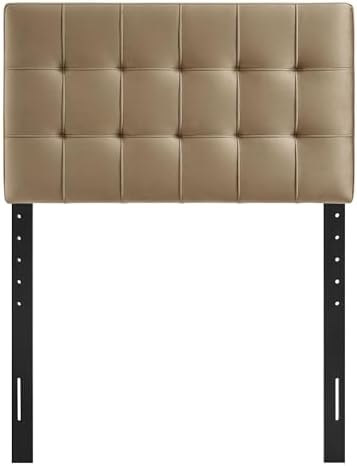 Modway Lily Twin Size Stain-Resistant Performance Velvet Headboard in Taupe - Velvet Upholstery with Button Tufting and 4 Adjustable Height Positions
