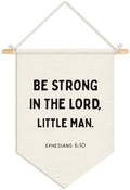 Christian Wall Decor for Classroom,Motivational Banner for Boys Bedroom Playroom, Be Strong in the Lord Little Man Bible Verse Wall Hanging Pennant Flag Banner, 15x11 Inch