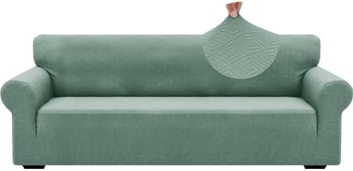ZNSAYOTX 1 Piece Jacquard Couch Covers for 3 Cushion Couch High Stretch Sofa Cover for Pets Dogs Anti Slip Extra Large Sofa Slipcovers Furniture Protector (X-Large,New Pattern Pea Green)