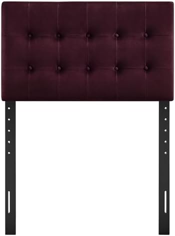 Modway Emily Twin Size Performance Velvet Headboard in Mulberry - Stain-Resistant Velvet Upholstery with Button Tufting and 7 Adjustable Height Positions