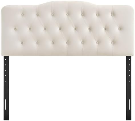 Modway Annabel Performance Velvet Adjustable King Headboard in Alabaster - Stain-Resistant Padded Headboard Only with Diamond Button Tufting and 7 Height-Adjustable Positions
