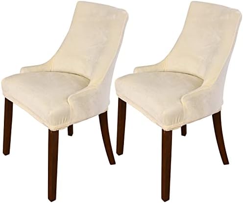 MIFXIN Wingback Side Chair Cover Dining Chair Slipcover 2 Pack Velvet Stretch Sloping Armchair Accent Chair Protector Seat Covers for Dining Room Banquet Home Party Decor (Beige)