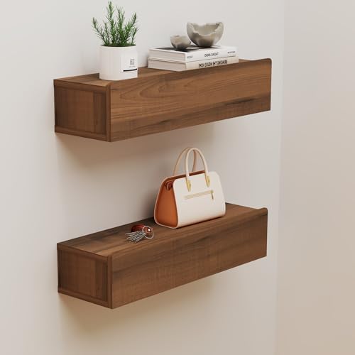 Floating Solid Wood Console Table, 47'' Wall Mounted Narrow Entryway Table with Storage Shelf, Modern Couch Shelves Small Entry Way Tables for Entryway, Front Hall, Hallway (Walnut, 47.24IN)