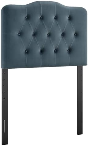 Modway Annabel Performance Velvet Adjustable Twin Headboard in Cadet Blue - Stain-Resistant Padded Headboard Only with Diamond Button Tufting and 7 Height-Adjustable Positions