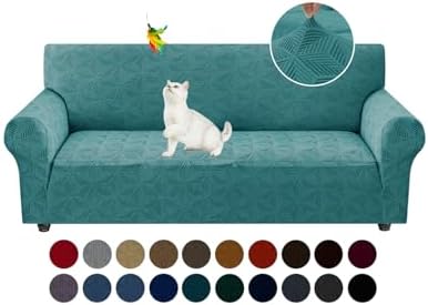 YEMYHOM 1 Piece Stretch Couch Covers for 3 Cushion Couch, Jacquard Sofa Cover with Non-Slip Elastic Bottom, Thickened Slipcover Furniture Protector for Dogs Pets (Large, Peacock Blue）
